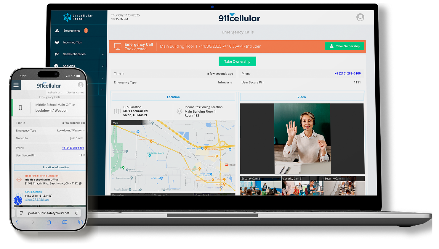 911Cellular Hub desktop and mobile for k12