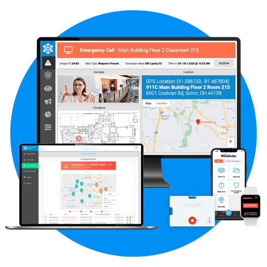 911Cellular product suite: computer panic buttons, mobile safety app, wearable panic buttons