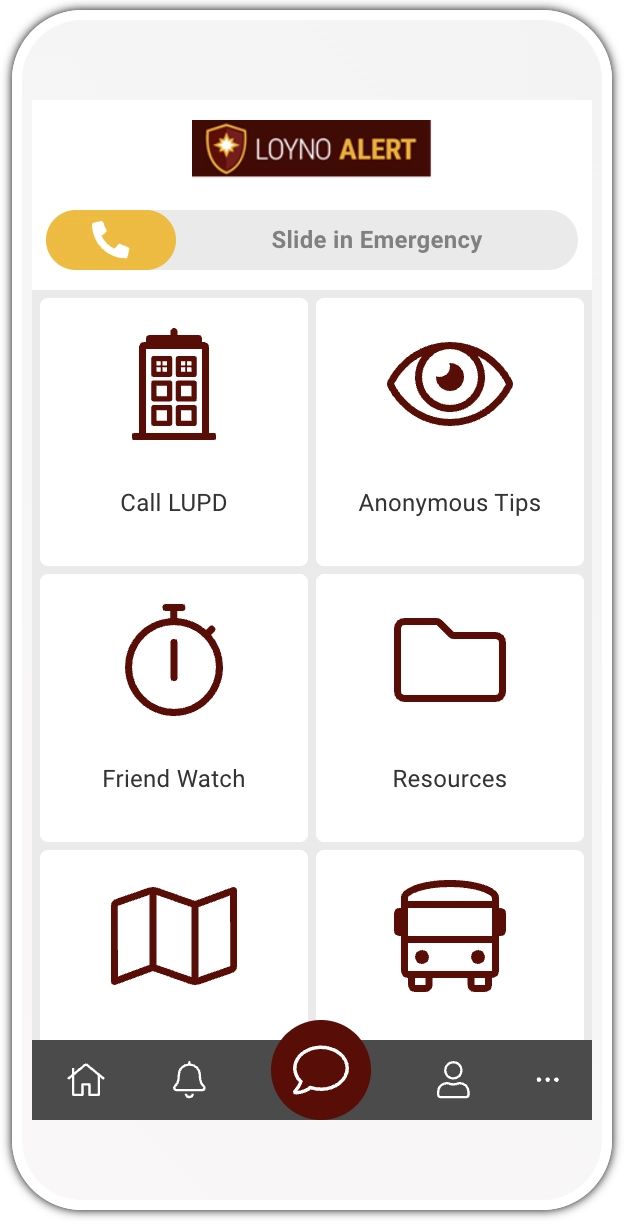 Loyno Alert home screen