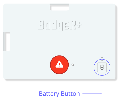 image of the badger+ showing the location of the battery button